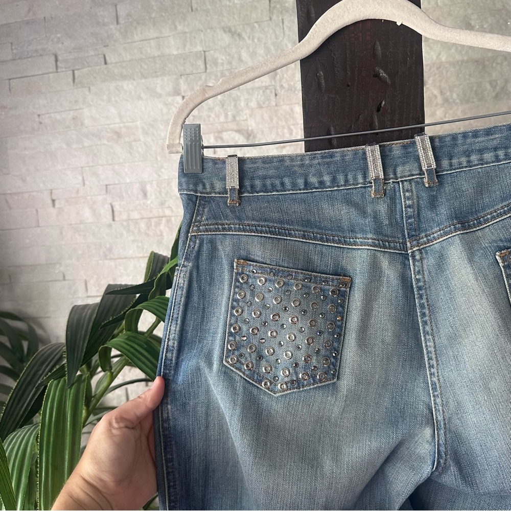 ST. JOHN Evening “Fashion Fit” Studded Jeweled Denim Rhinestone Jeans Size 4 - Picture 7 of 10